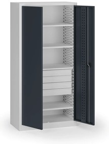 Szafa warsztatowa, 4 półki + 4 szuflady, 1950 × 950 × 500 mm, grafitowe drzwi