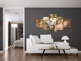 Obraz- Malowany bukiet kwiatów (125x70 cm)