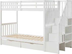 Łóżko piętrowe 90 x 190 cm z szufladami - Sosna i MDF - Biały - ZILENI