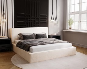 Emporius Amare łóżko dwuosobowe z pojemnikiem - łózko tapicerowane 160x200 w nowoczesnym stylu - tkanina velvet, kremowy (Komodo 10)