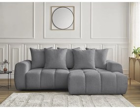 Szary rozkładany/ze schowkiem narożnik z materiału bouclé (prawostronny/z szezlongiem) Roxelane – Bobochic Paris