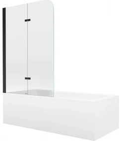Mexen Cubik wanna prostokątna 150 x 70 cm z obudową i parawanem 2-skrzydłowym 80 cm, transparent, czarny - 550315070X9008027000