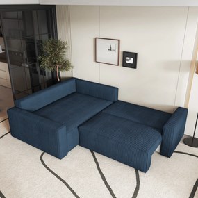 Masseno Narożnik ERONIS z funkcją spania i pojemnikiem na pościel Narozniki L, Rozkładana sofa - Niebieski, POSO 05