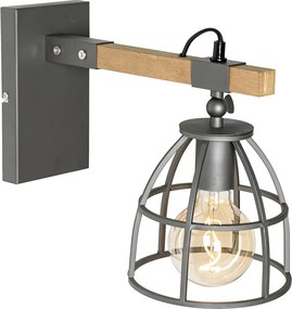 Industrialna lampa ścienna ciemnoszara z drewnem regulowana - Arthur