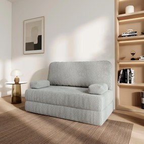 Masseno Sofa piankowa KESTE z funkcją spania, Kanapa z pianki do salonu, Bezmontażowa, Tkanina bucle – Jasnoszary QUELLE 83