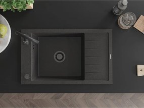 Mexen Elias zlewozmywak granitowy 1-komorowy z ociekaczem 795 x 480 mm, czarny nakrapiany, syfon czarny - 6511791005-76-B