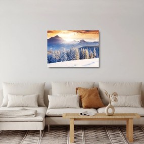Obraz na szkle - Krajobraz górski zimą (70x50 cm)
