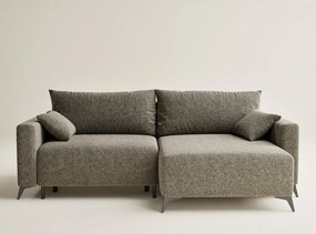 Brązowy rozkładany/ze schowkiem narożnik z tkaniny szenilowej (prawostronny/z szezlongiem) Leon – Maison de Rêve