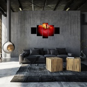 Obraz jabłka na czarnym tle (125x70 cm)