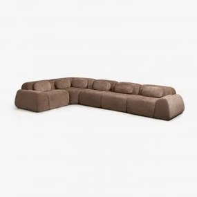 Sofa Modułowy Narożny 5-częściowy Z Tkaniny Chenilla, Pakowany Próżniowo Merida Szenila Karmelowy Brąz - Sklum