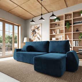 Masseno Narożnik GALVIS z funkcją spania i pojemnikiem na pościel Narozniki L, Rozkładana sofa - Niebieski, MONOLITH 77