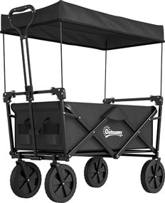 Outsunny Wózek Składany z Dachem, Wózek Transportowy z Uchwytem, Wózek Ogrodowy z Torbą, Wytrzymałość do 100 kg, Oxford, Czarny