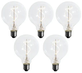 Zestaw 5 Żarówka LED E27 z możliwością ściemniania, spiralny filament G95 4W 270lm 2700K