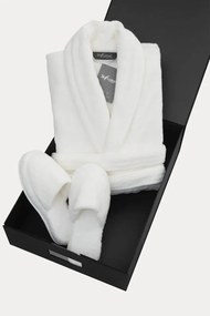 Unisex szlafrok MICRO COTTON w ozdobnym opakowaniu + kapcie M + kapcie (36/38) + w pudełku Śmietankowy