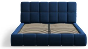 Ciemnoniebieskie aksamitne tapicerowane łóżko dwuosobowe ze schowkiem i stelażem 200x200 cm Bellis – Micadoni