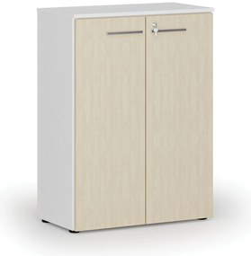 Szafa biurowa z drzwiami PRIMO WHITE, 800 x 420 x 1087 mm, biały/brzoza