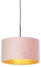 Lampa wisząca z abażurem z różowego aksamitu i złotem 35 cm - Combi