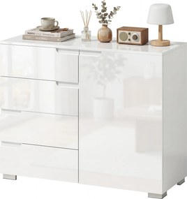 HOMCOM Komoda z 4 szufladami Sideboard z 1 drzwiami, z regulowaną półką, do salonu i sypialni 100 x 40 x 80 cm | Aosom PL