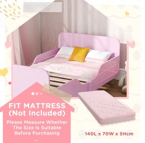 AIYAPLAY Łóżko dziecięce, ramka łóżka dla dzieci, barierka, małe łóżko do pokoju dziecięcego, MDF, bez materaca, różowe