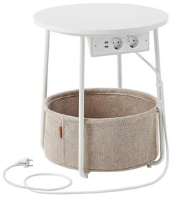 Stolik boczny z wbudowanymi gniazdami i portami USB NOIRA beżowy/biały
