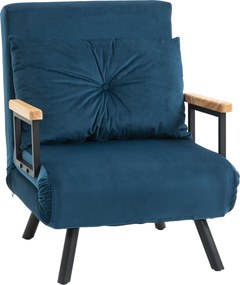 HOMCOM Aksamitny Fotel Relaksacyjny - Funkcja Leżanki, Niebieski Kolor, 63x73x81cm - Wygoda na Co Dzień | Aosom PL