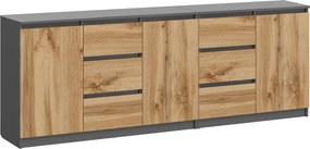 Podwójna nowoczesna komoda 200 cm antracyt + dąb wotan F6-H76