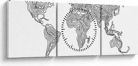 Obraz - Mapa w liniach (z zegarem) (90x30 cm)