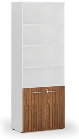 Szafa biurowa kombinowana PRIMA WHITE, drzwi na 2 poziomach, 800 x 420 x 2128 mm, biały/orzech
