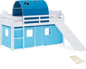 Łóżko piętrowe dla dzieci 90x200 cm Białe Niebieskie