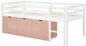 Łóżko podwyższone  90 x 190 cm z miejscem do przechowywania - Sosna i MDF - Białe i różowe - LANIORI