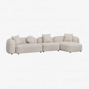 Sofa Modułowy Z Prawym Szezlongiem, 3-częściowy, Z Tkaniny Chenilla Coco Szenila Gruba Biała - Sklum