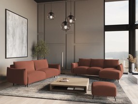 Zestaw mebli wypoczynkowych Malie, prawostronny narożnik, sofa i pufa, tkanina szenilowa