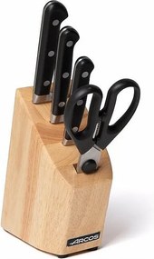 Zestaw Noży Arcos Serie Ópera + Nożyczki ze Stali Nierdzewnej z Podstawą Drewnianą