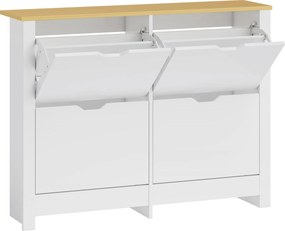 HOMCOM Wąska szafka na buty z 4 uchylnymi przegrodami, na 8–16 par butów, 105 x 26 x 80 cm, biały + naturalny | Aosom PL