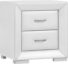 Stolik nocny - 2 szuflady - Ekoskóra biała - CAPITOLE