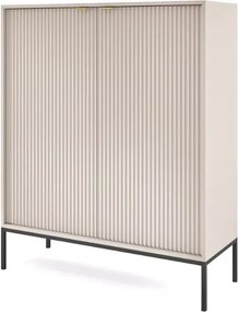 Cubero komoda wysoka 2-drzwiowa 140 cm nowoczesna z ryflowanymi frontami i metalowymi nogami