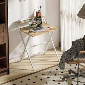 HOMCOM Biurko z podstawką pod monitor, 70 cm składane biurko komputerowe do home office, małe pomieszczenia, naturalne | Aosom PL