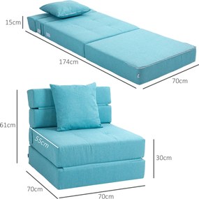 HOMCOM Szezlong do spania relaksacyjny, łóżko dla gości. Zdejmowany pokrowiec, 70 cm x 70 cm x 61 cm, Jasnoniebieski