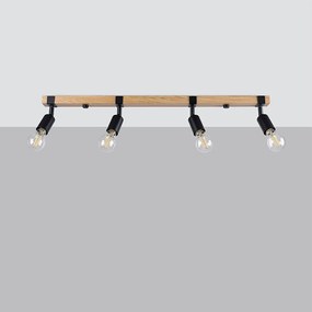 Plafony nowoczesny Shad, stal/drewno - 4 źródło światła 4000K - L.89 x H.14 cm - czarny/drewno