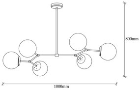 Biała lampa wisząca z 6 kloszami z elementami w kolorze złota Opviq lights Damar Horizontal