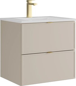 Wisząca szafka łazienkowa z umywalką wpuszczaną i baterią – beżowa – 60 cm – ONDIL