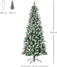 HOMCOM Sztuczna choinka, 630 gałęzi, 37 szyszek, końcówki pokryte śniegiem, niepalna, 180 cm | Aosom PL