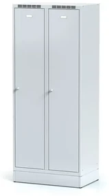 Alfa 3 Szafka ubraniowa z przegrodą, na cokole, 2-drzwiowa, 1920 x 800 x 500 mm, zamek cylindryczny, drzwi szare