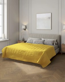 Narzuta pikowana w pasy kolor żółty tkanina półprzezroczysta, strukturalna