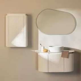 Zestaw Mebli Łazienkowych Z Drewna Carsone Biała & Biała & Okrągły Ceramiczny Biały Ø40 Cm Lenka & - Sklum
