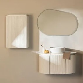 Zestaw Wiszących Mebli Łazienkowych Z Drewna Carsone Biała & Biała & Okrągły Ceramiczny Biały Ø40 Cm - Sklum