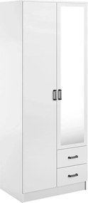 Biała minimalistyczna szafa z szufladami i lustrem E8-P73