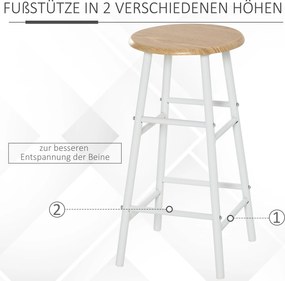 HOMCOM Zestaw barowy stół z drewnianym blatem i białe hokery nowoczesny do kuchni | Aosom PL