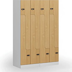 Metalowa szafka ubraniowa S1 Z, 4-drzwiowa, 1850 x 600 x 500 mm, demontaż, zamek mechaniczny z kodem, drzwi laminowane, biała