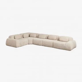 Sofa Modułowy Narożny 5-częściowy Z Tkaniny Chenilla, Pakowany Próżniowo Merida Szenila Gruba Beż Tapioka - Sklum